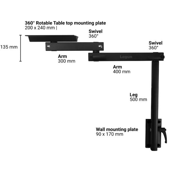 Pied de table Lagun (noir) avec deux bras et boulon de liaison