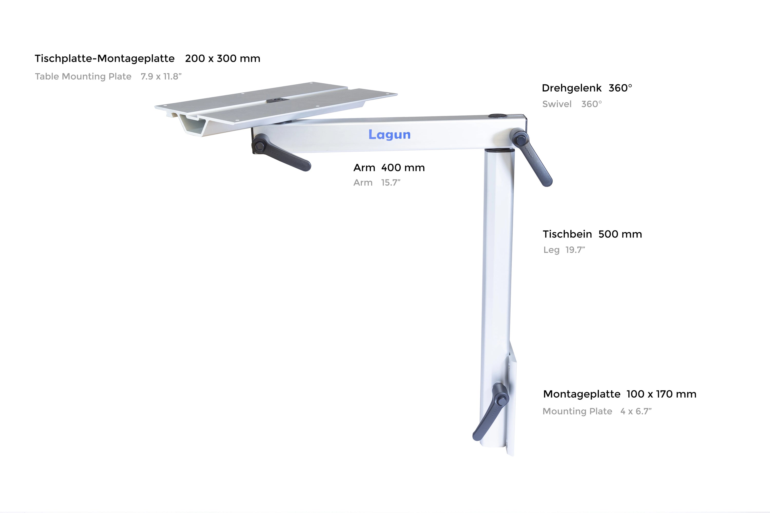 *C-Ware* Lagun Tischgestell-Set silber mit dreh- und klappbarer Befestigungsplatte