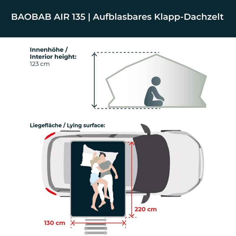 Vickywood Tente de toit gonflable BAOBAB AIR 135 grise