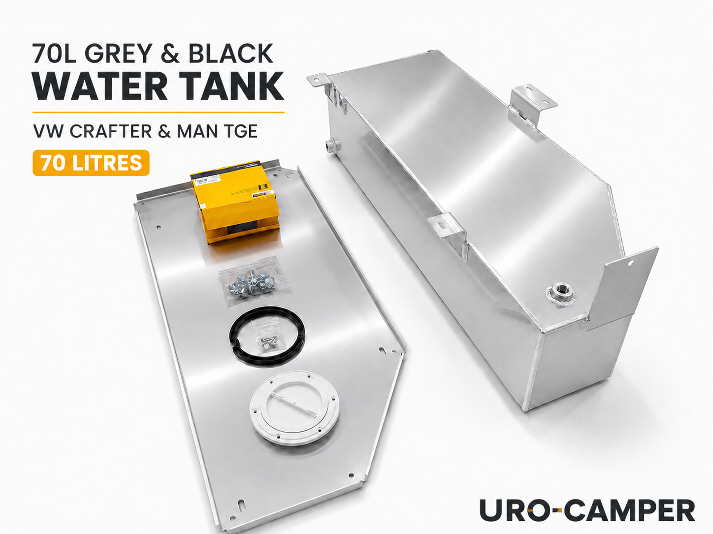 Wassertank 70 l  Unterflur aus Aluminium Fahrerseite - Abwasser für MAN TGE VW Crafter ab 2017
