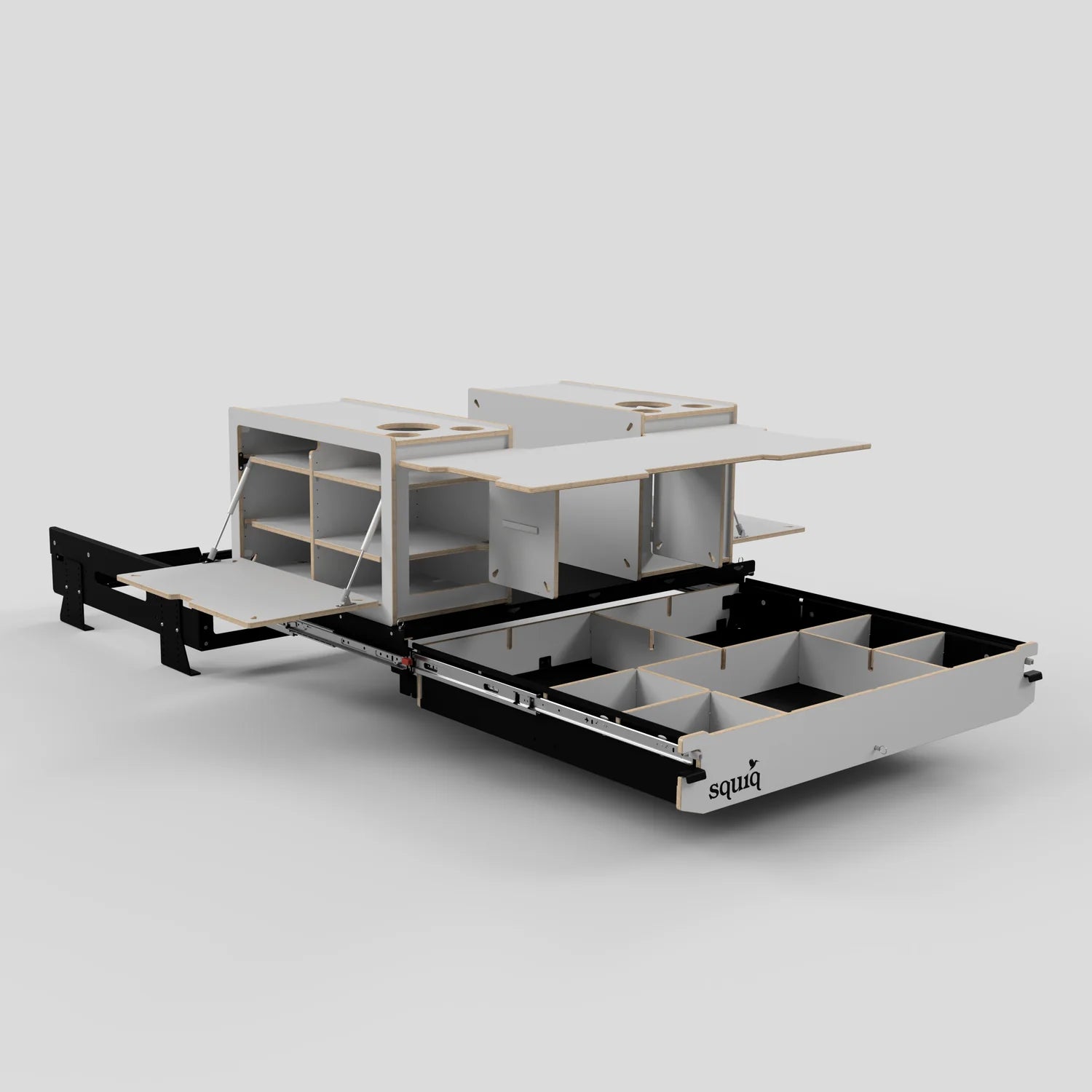 SQUIQ Traveler max – Kofferraumauszug mit Campingbox für Van, Caddy &amp; ID.Buzz